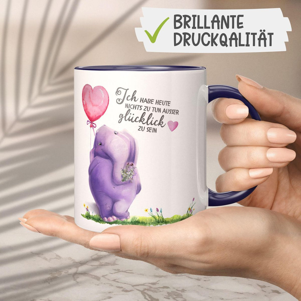 Keramik Tasse Ich habe heute nichts zu tun, ausser glücklich zu sein Elefant Herzluftballon - von Mikalino