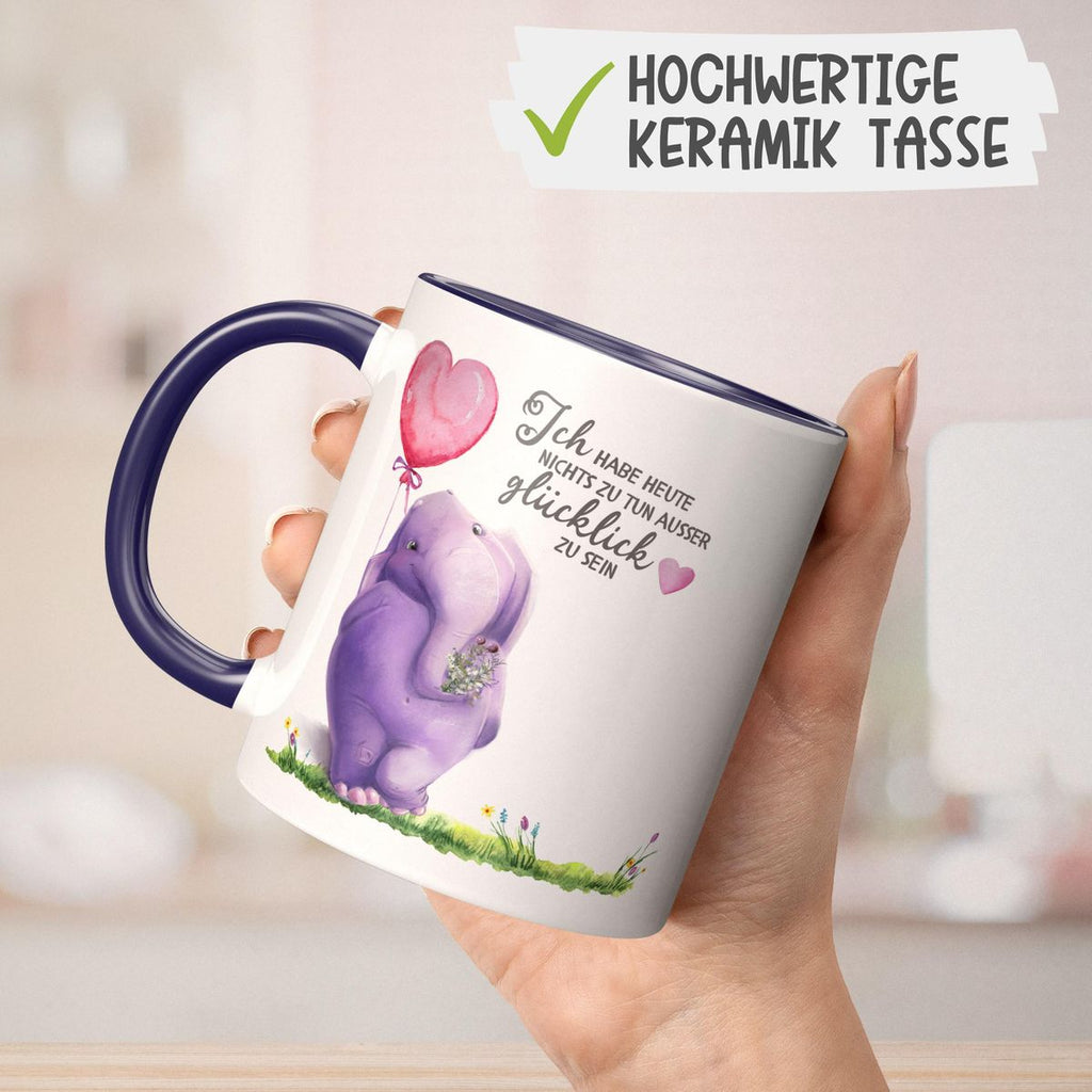 Keramik Tasse Ich habe heute nichts zu tun, ausser glücklich zu sein Elefant Herzluftballon - von Mikalino