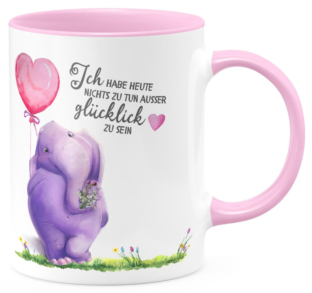 Keramik Tasse Ich habe heute nichts zu tun, ausser glücklich zu sein Elefant Herzluftballon - von Mikalino