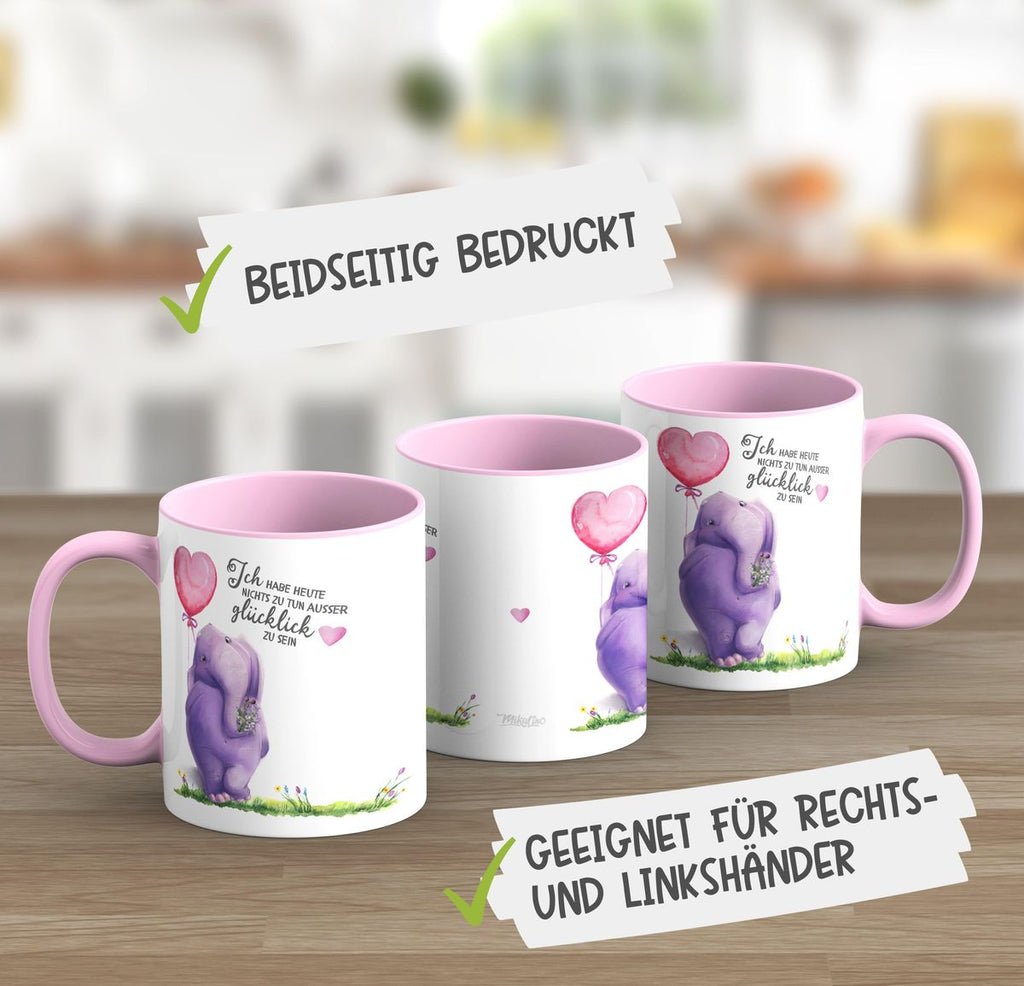 Keramik Tasse Ich habe heute nichts zu tun, ausser glücklich zu sein Elefant Herzluftballon - von Mikalino