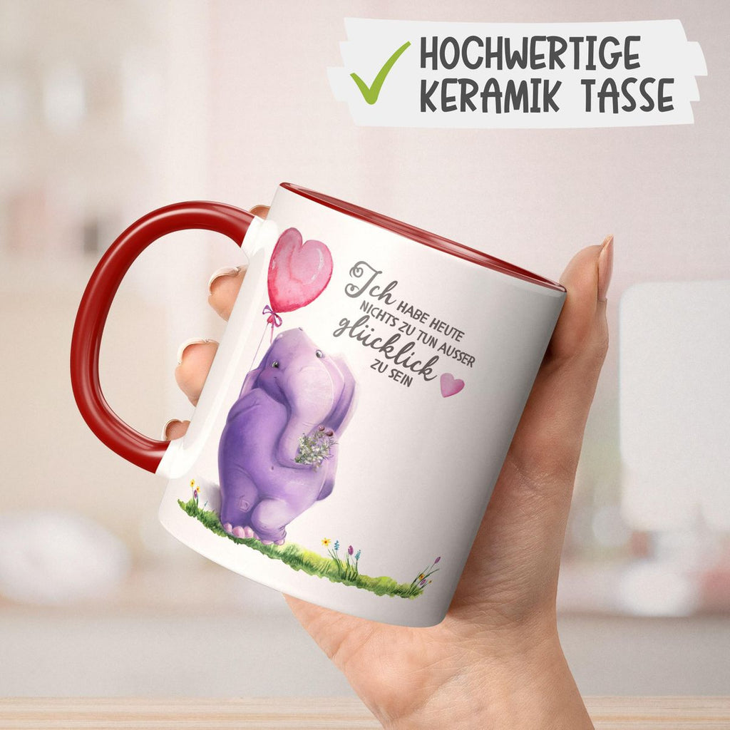 Keramik Tasse Ich habe heute nichts zu tun, ausser glücklich zu sein Elefant Herzluftballon - von Mikalino