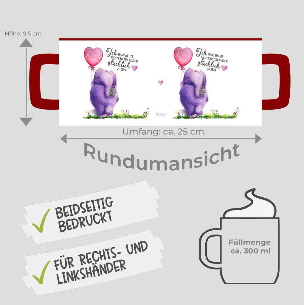 Keramik Tasse Ich habe heute nichts zu tun, ausser glücklich zu sein Elefant Herzluftballon - von Mikalino