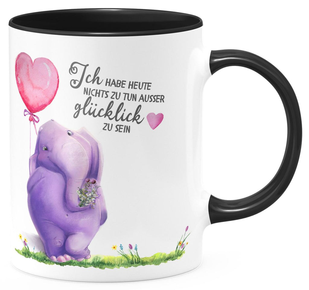 Keramik Tasse Ich habe heute nichts zu tun, ausser glücklich zu sein Elefant Herzluftballon - von Mikalino