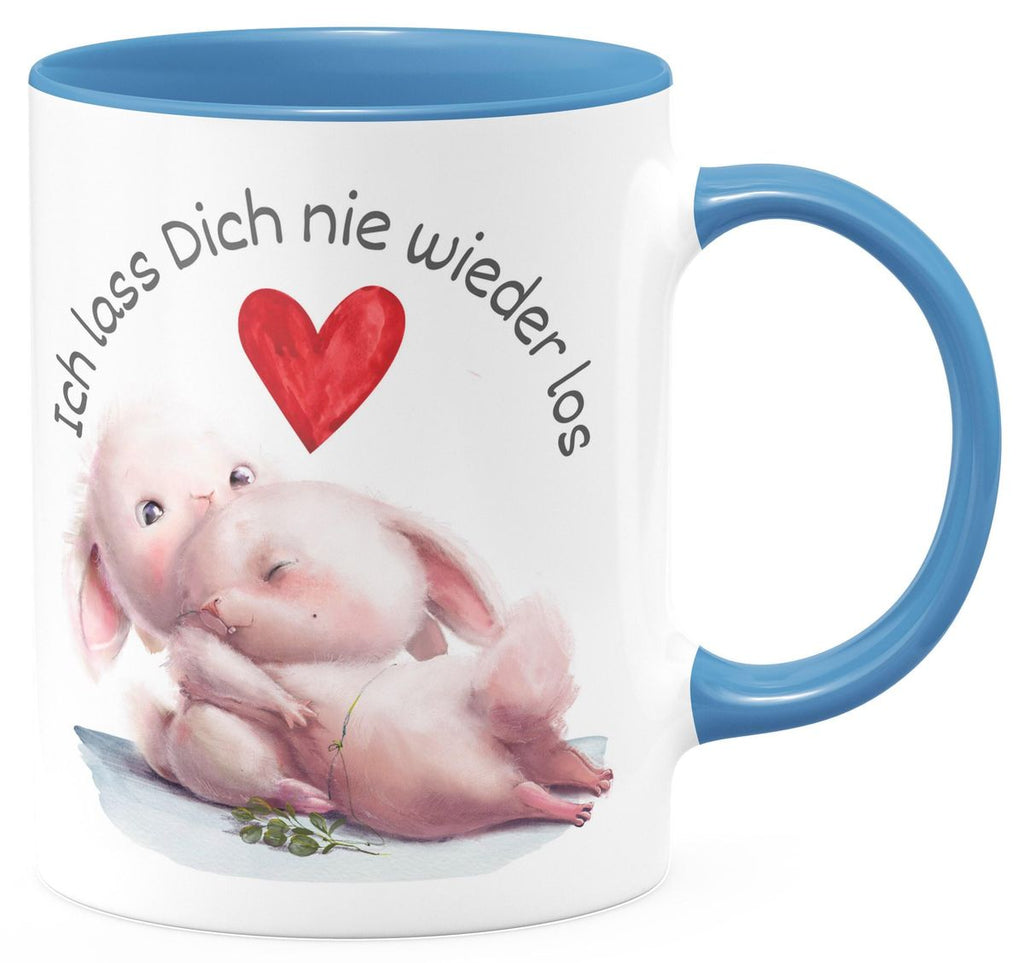 Keramik Tasse Ich lass Dich nie wieder los Zwei verliebte Hasen - von Mikalino