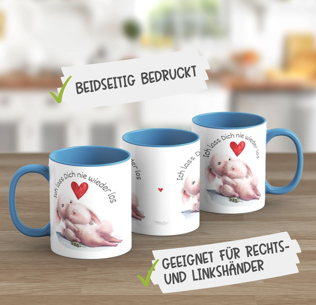 Keramik Tasse Ich lass Dich nie wieder los Zwei verliebte Hasen - von Mikalino