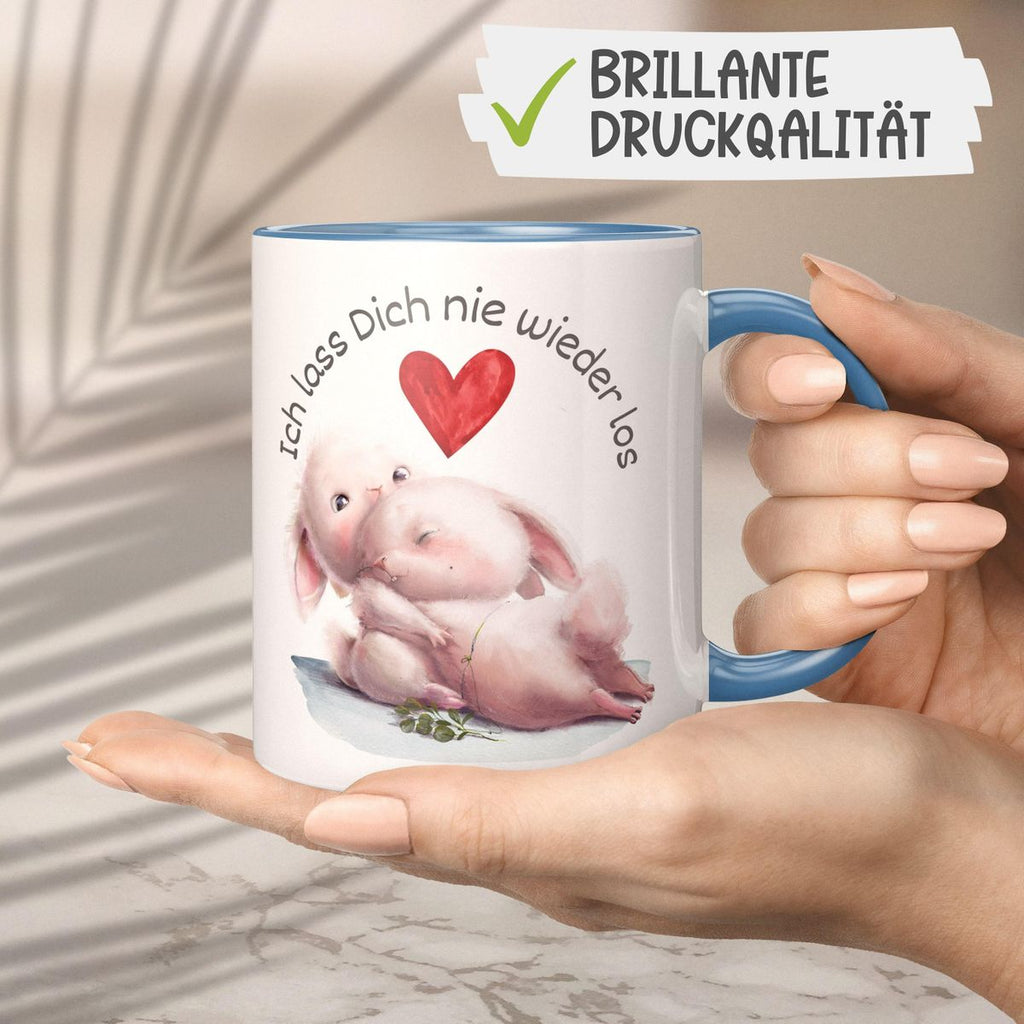 Keramik Tasse Ich lass Dich nie wieder los Zwei verliebte Hasen - von Mikalino