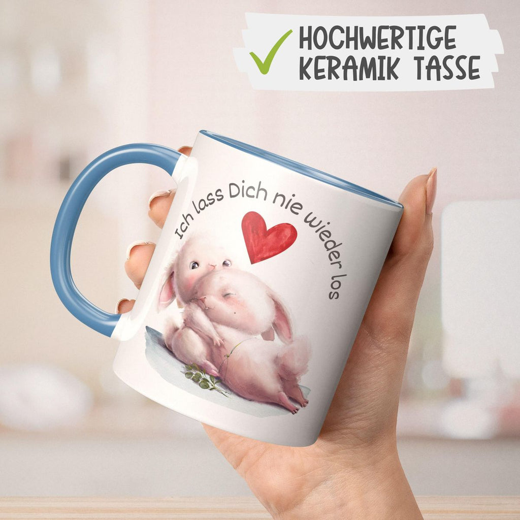 Keramik Tasse Ich lass Dich nie wieder los Zwei verliebte Hasen - von Mikalino