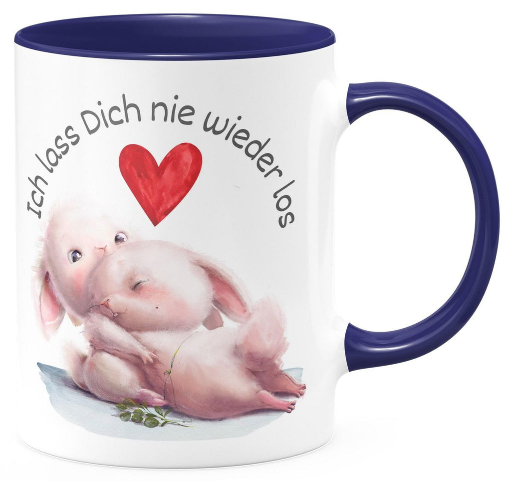 Keramik Tasse Ich lass Dich nie wieder los Zwei verliebte Hasen - von Mikalino