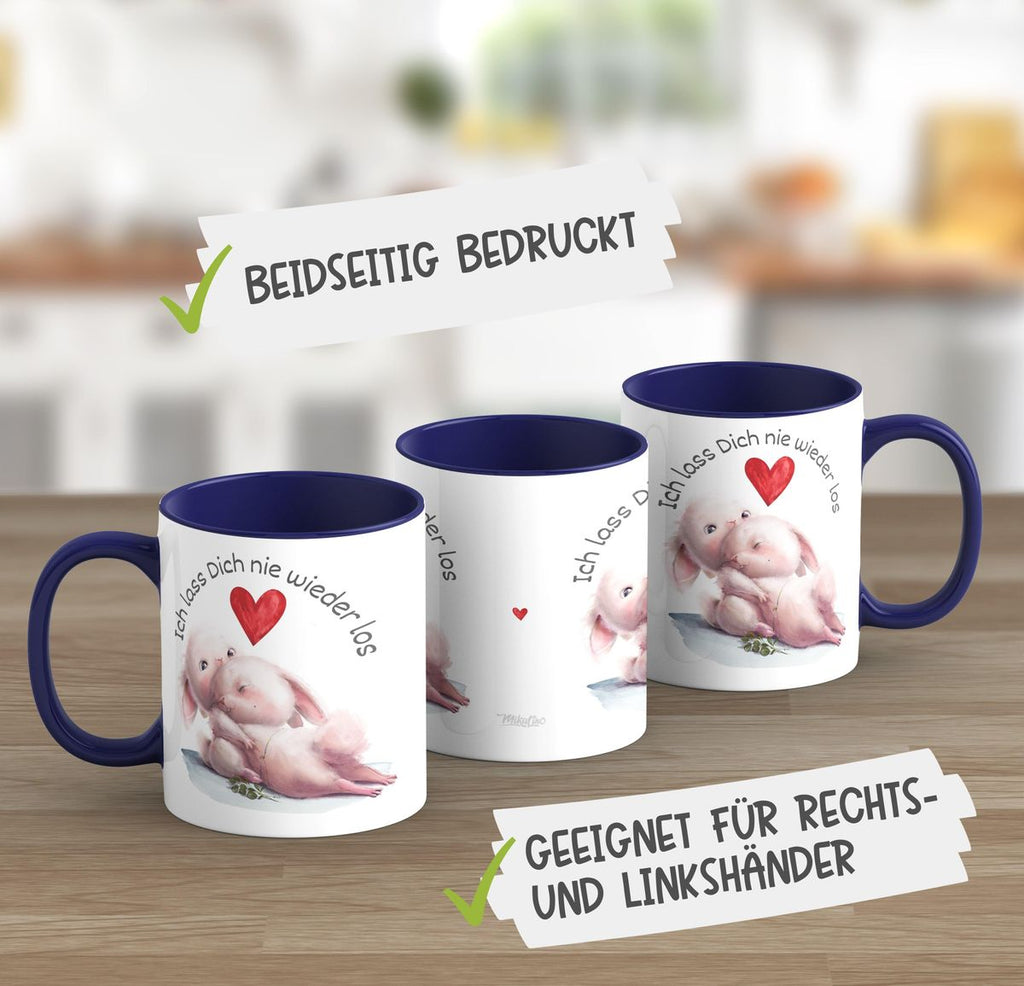 Keramik Tasse Ich lass Dich nie wieder los Zwei verliebte Hasen - von Mikalino