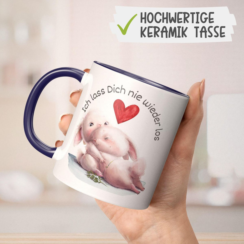 Keramik Tasse Ich lass Dich nie wieder los Zwei verliebte Hasen - von Mikalino