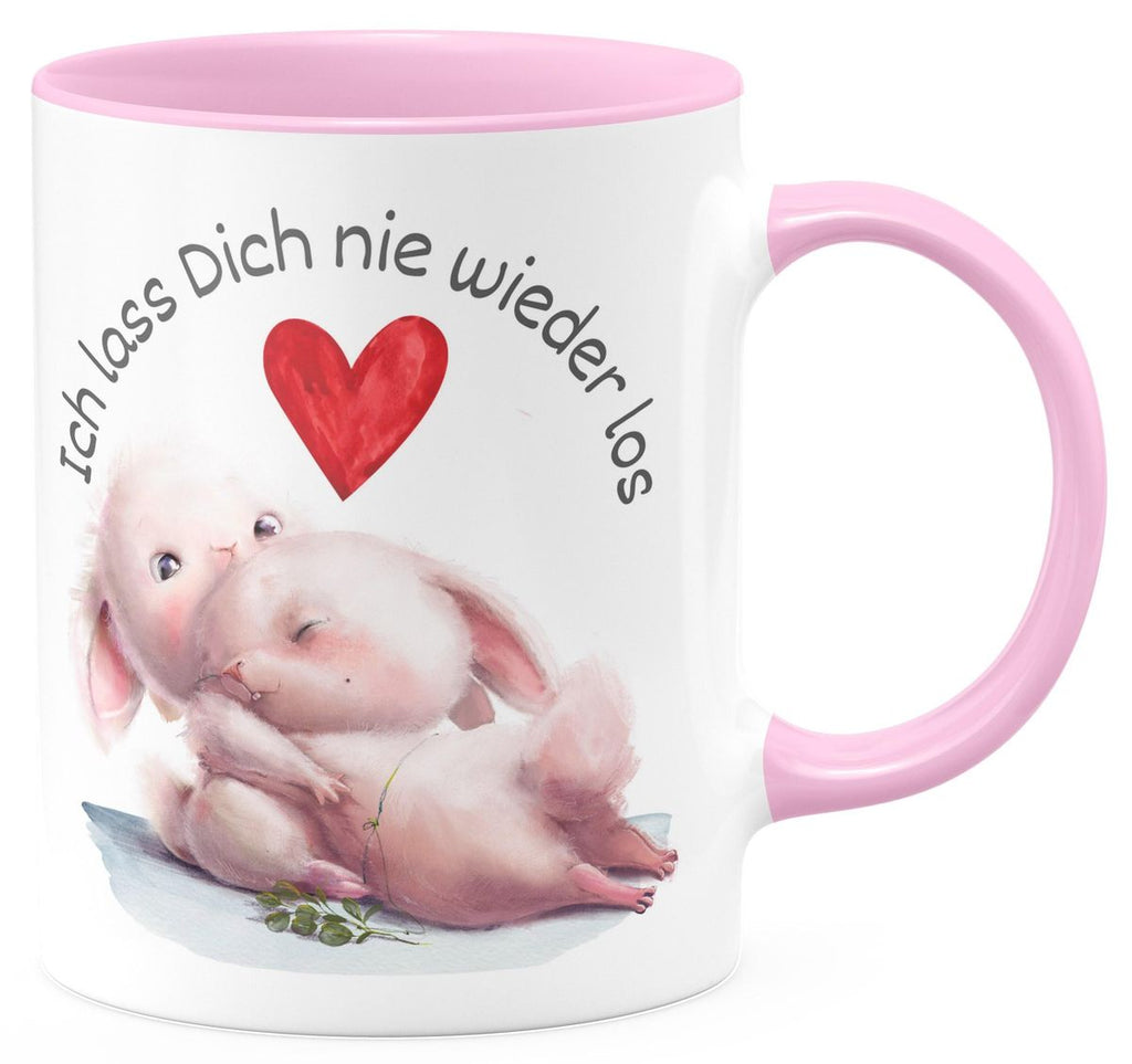 Keramik Tasse Ich lass Dich nie wieder los Zwei verliebte Hasen - von Mikalino