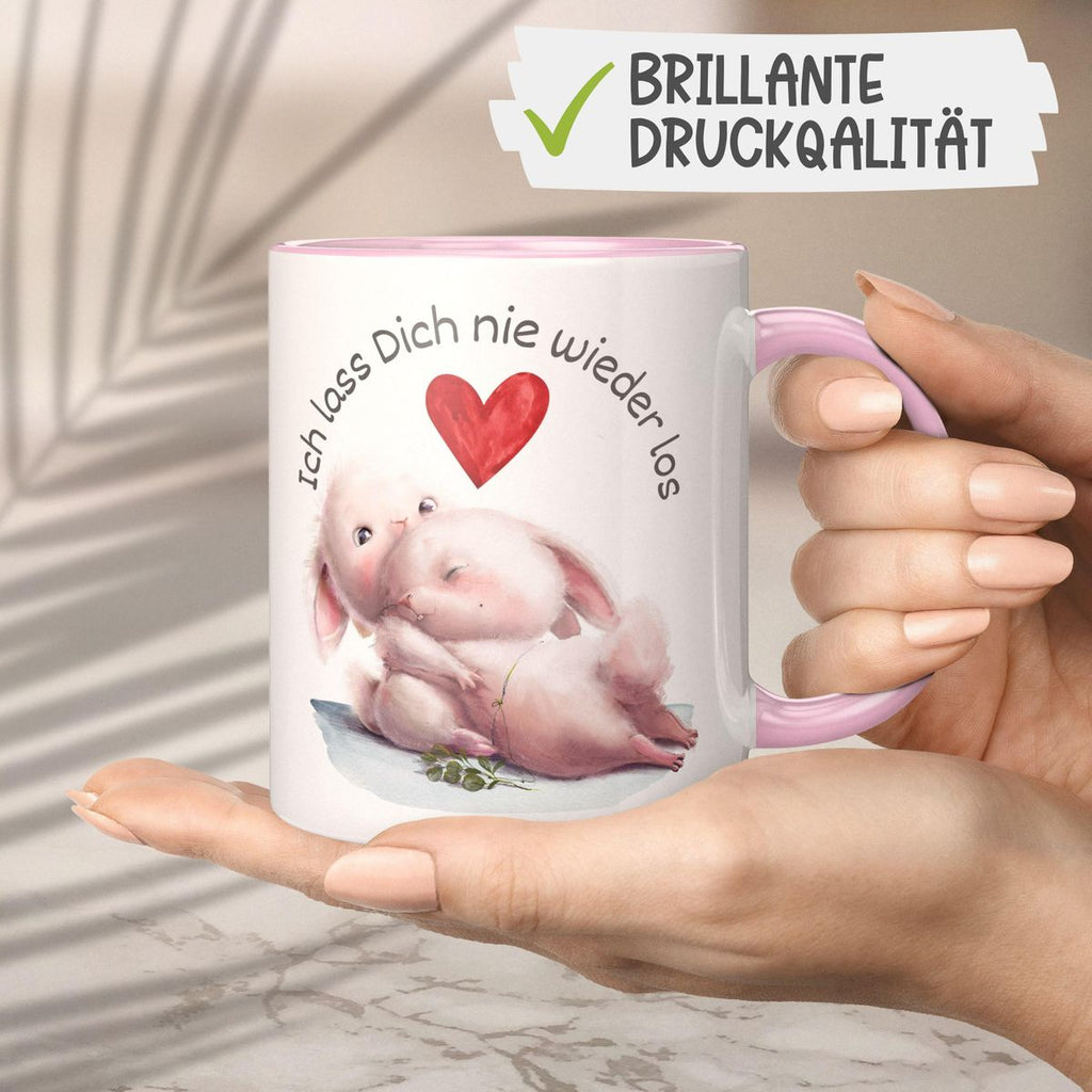 Keramik Tasse Ich lass Dich nie wieder los Zwei verliebte Hasen - von Mikalino