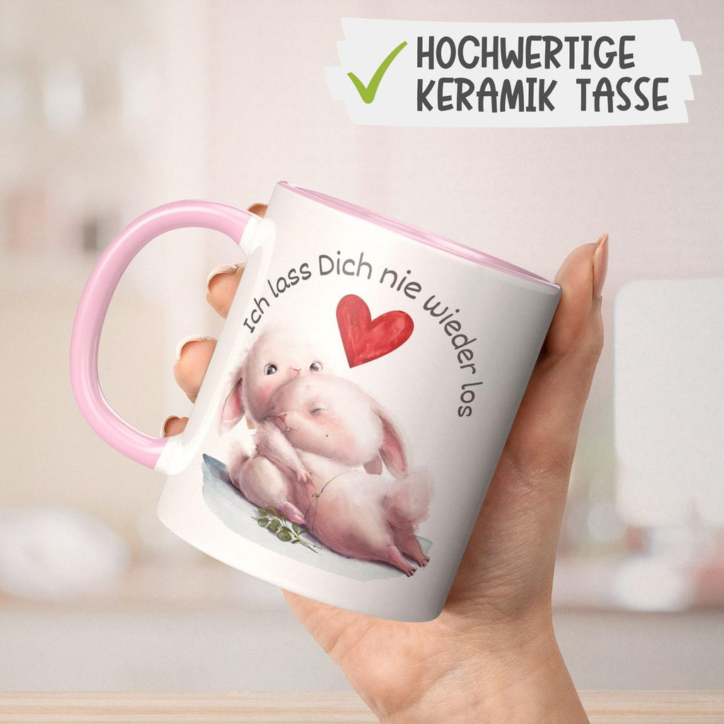 Keramik Tasse Ich lass Dich nie wieder los Zwei verliebte Hasen - von Mikalino