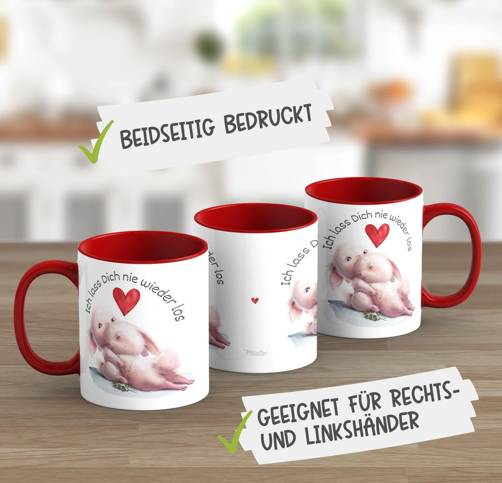 Keramik Tasse Ich lass Dich nie wieder los Zwei verliebte Hasen - von Mikalino