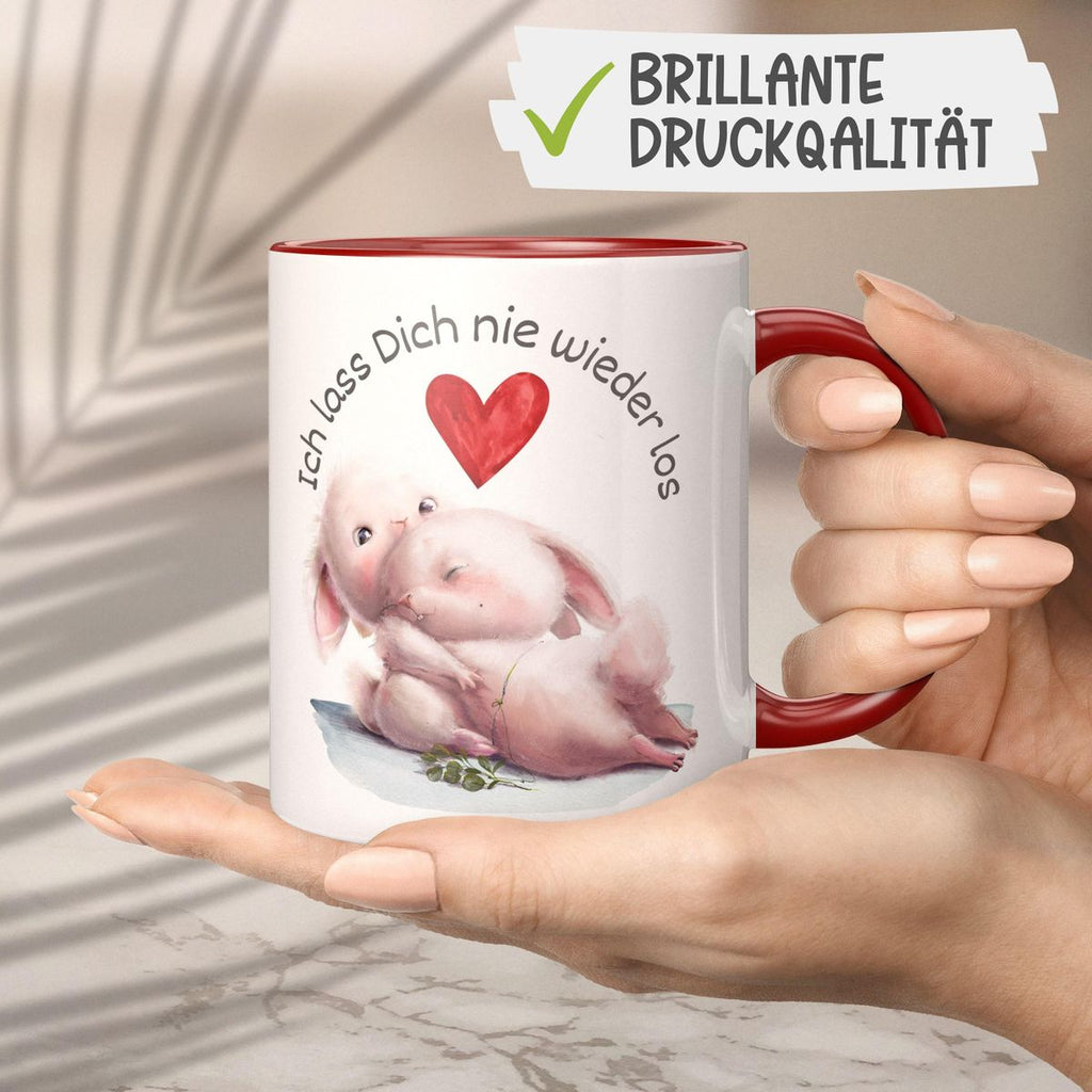 Keramik Tasse Ich lass Dich nie wieder los Zwei verliebte Hasen - von Mikalino