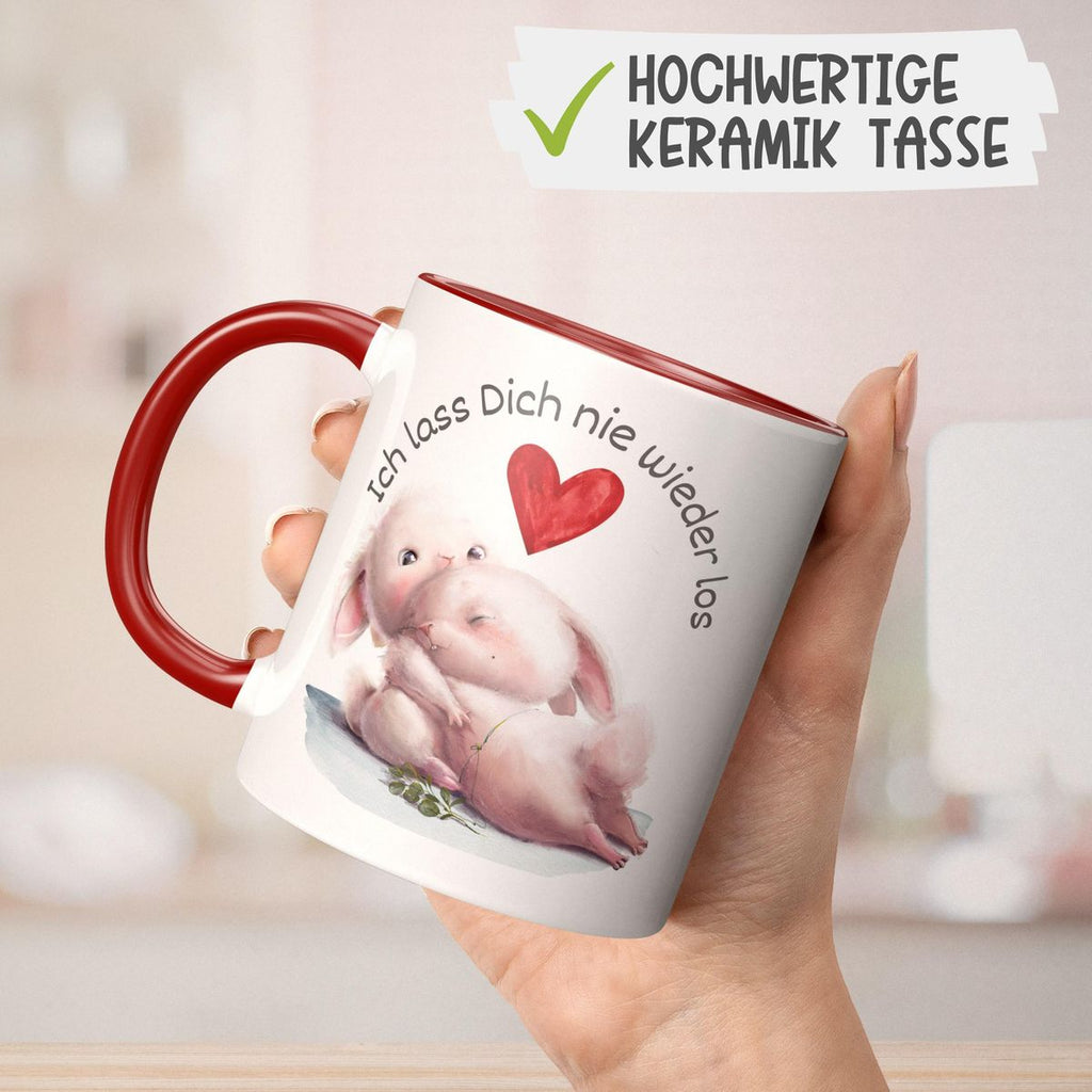 Keramik Tasse Ich lass Dich nie wieder los Zwei verliebte Hasen - von Mikalino