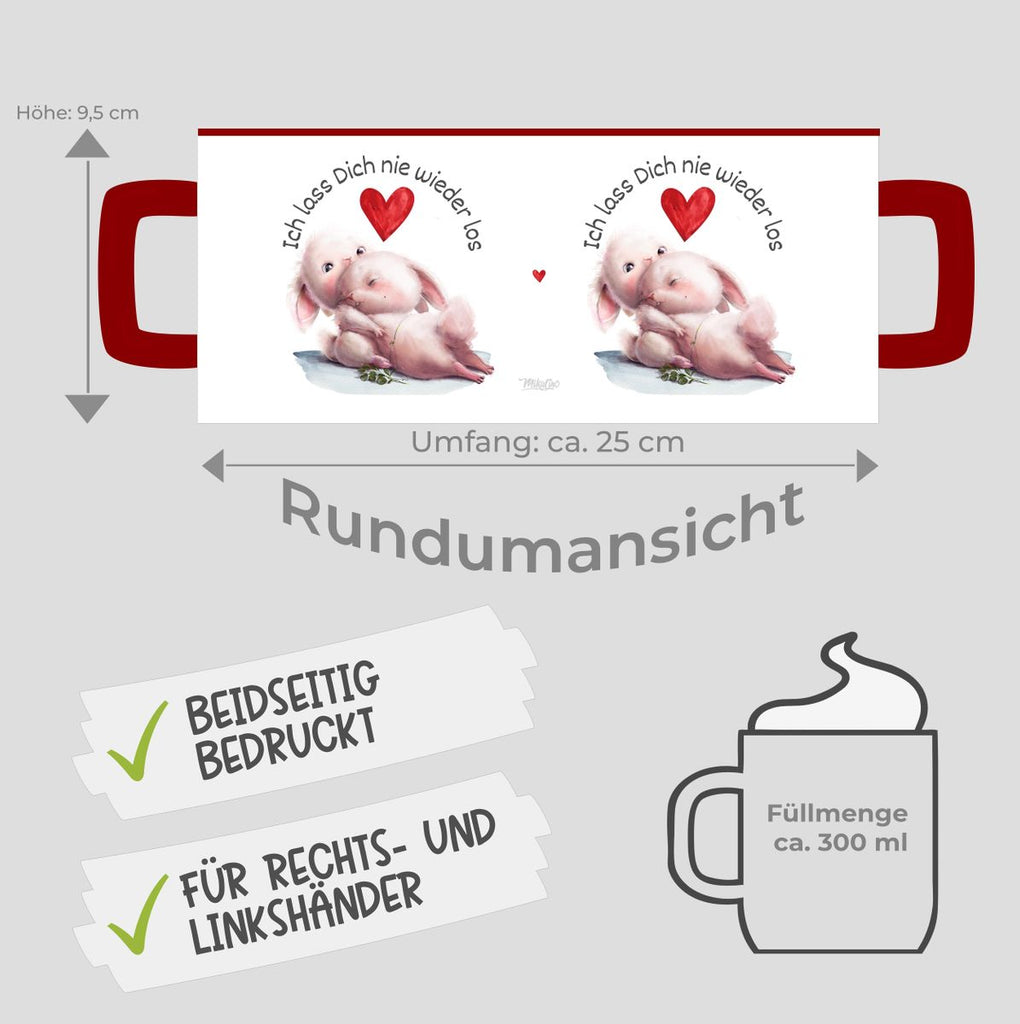 Keramik Tasse Ich lass Dich nie wieder los Zwei verliebte Hasen - von Mikalino