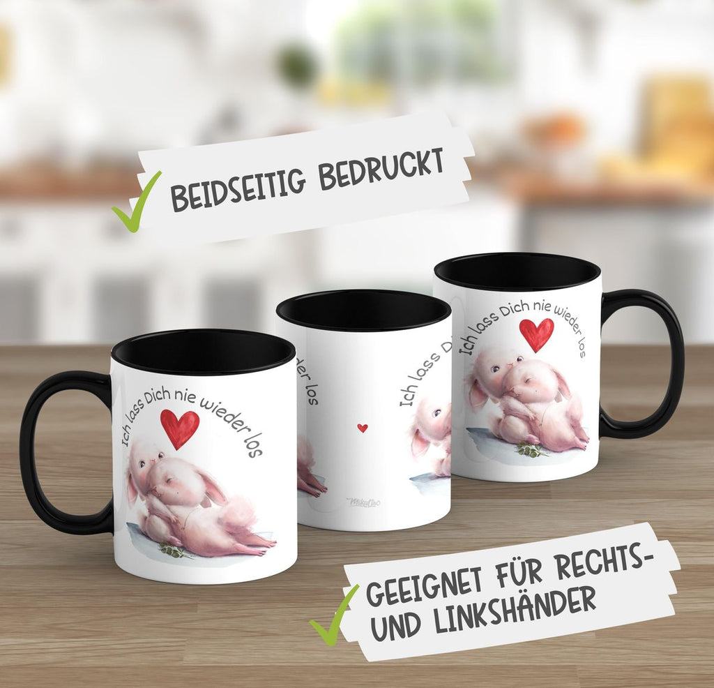 Keramik Tasse Ich lass Dich nie wieder los Zwei verliebte Hasen - von Mikalino