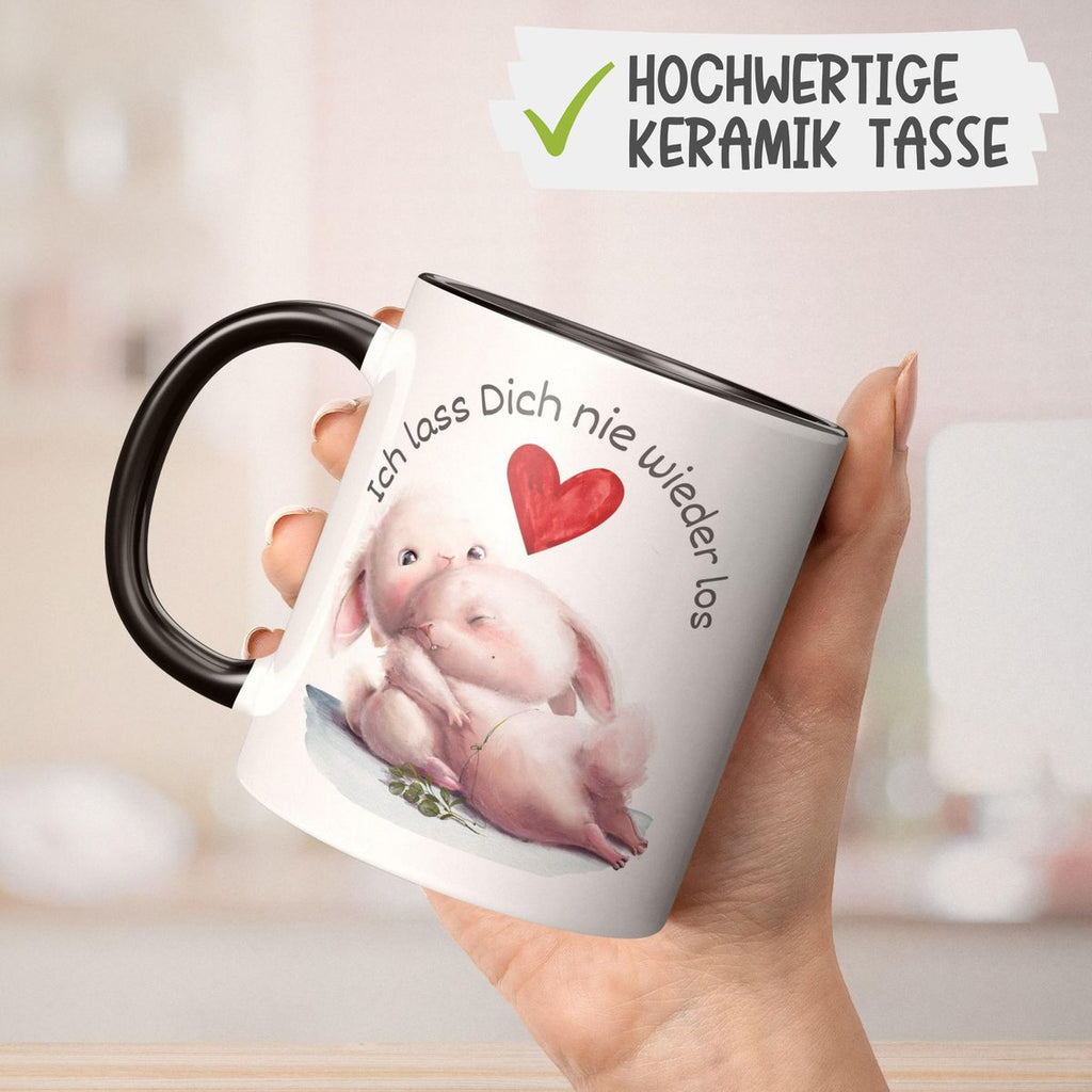 Keramik Tasse Ich lass Dich nie wieder los Zwei verliebte Hasen - von Mikalino