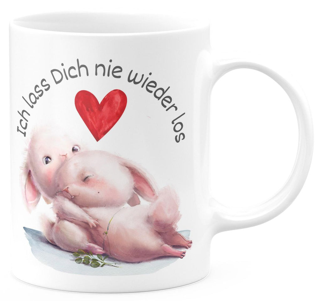 Keramik Tasse Ich lass Dich nie wieder los Zwei verliebte Hasen - von Mikalino