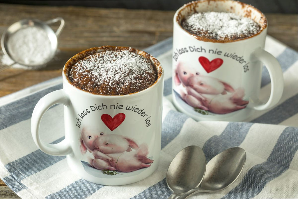 Keramik Tasse Ich lass Dich nie wieder los Zwei verliebte Hasen - von Mikalino