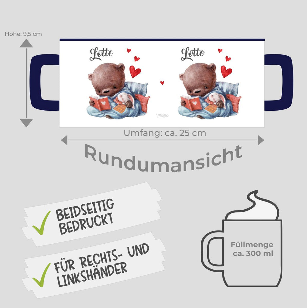 Keramik Tasse Niedlicher Bär mit schlafendem Hasen im Arm und Wunschname - von Mikalino