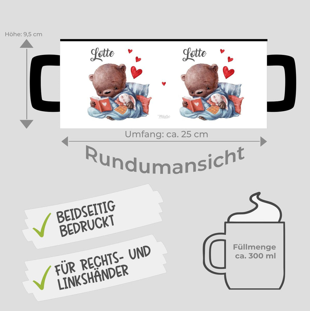 Keramik Tasse Niedlicher Bär mit schlafendem Hasen im Arm und Wunschname - von Mikalino