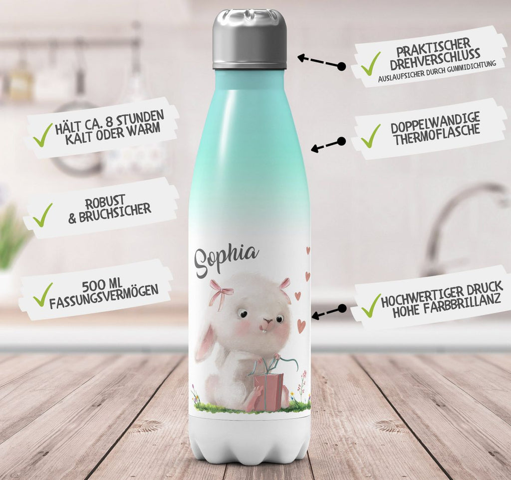 Thermo Trinkflasche Niedlicher Hase mit Geschenk und Wunschname - von Mikalino