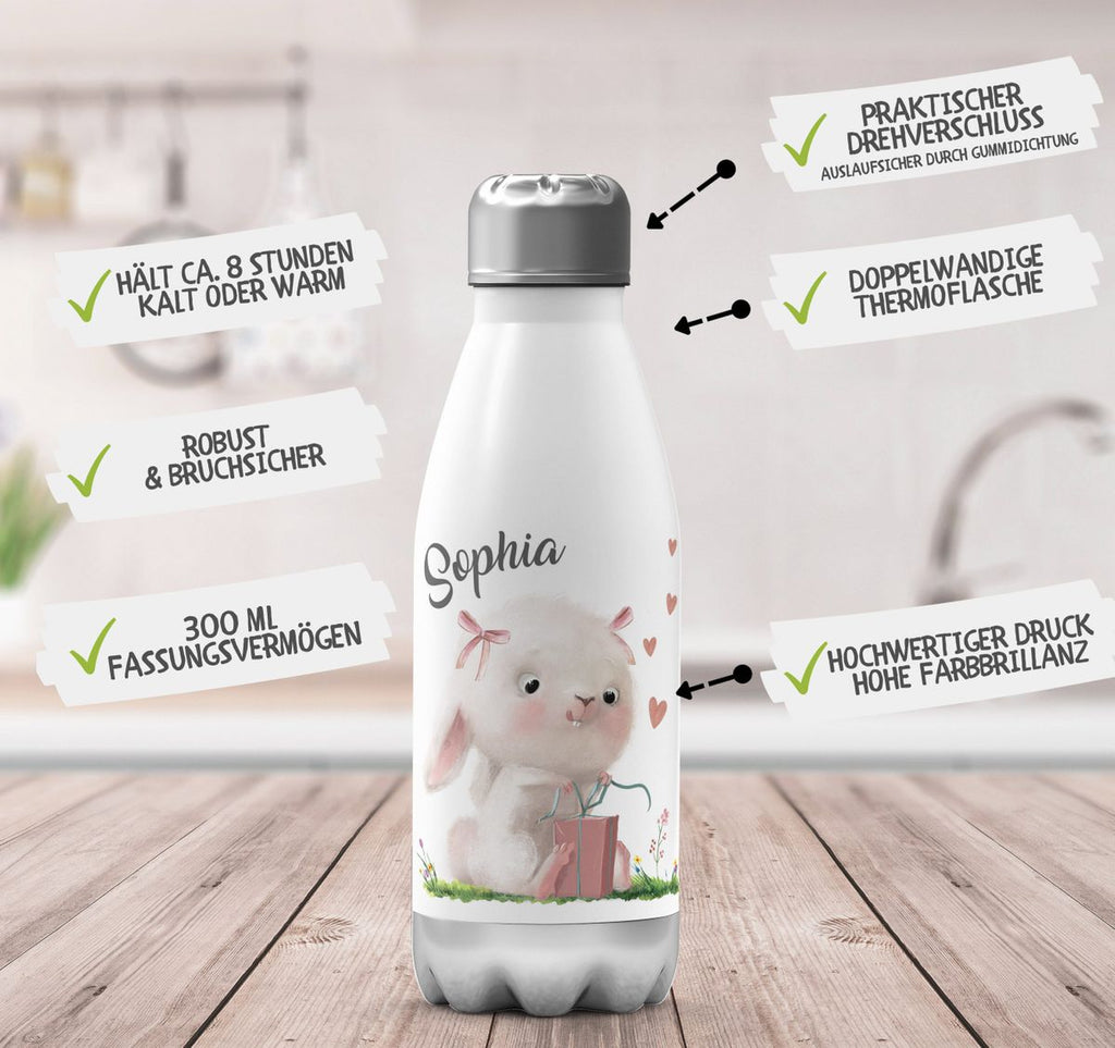 Thermo Trinkflasche Niedlicher Hase mit Geschenk und Wunschname - von Mikalino