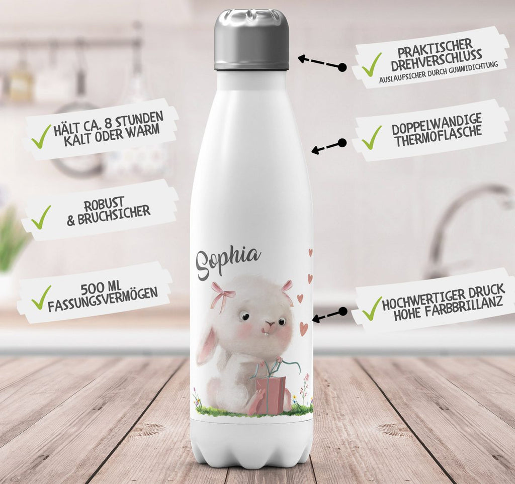 Thermo Trinkflasche Niedlicher Hase mit Geschenk und Wunschname - von Mikalino