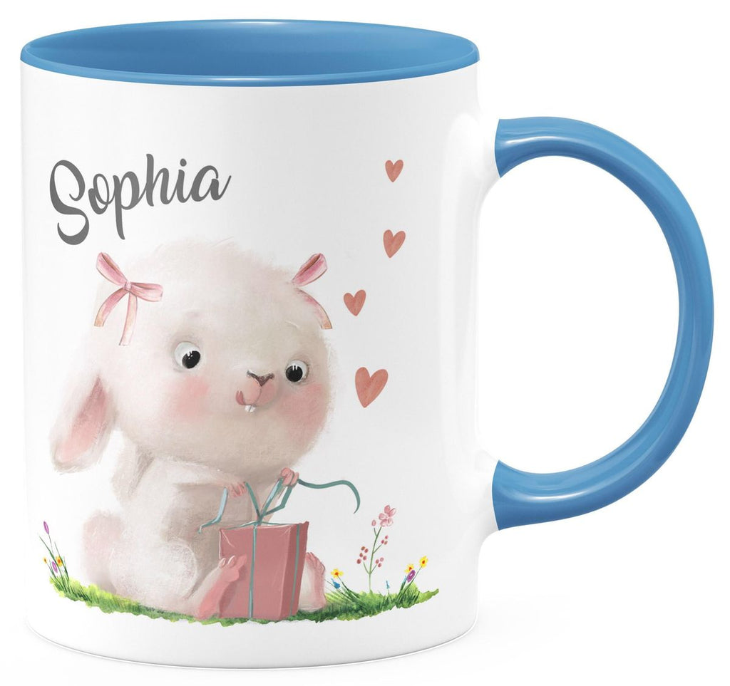 Keramik Tasse Niedlicher Hase mit Geschenk und Wunschname - von Mikalino