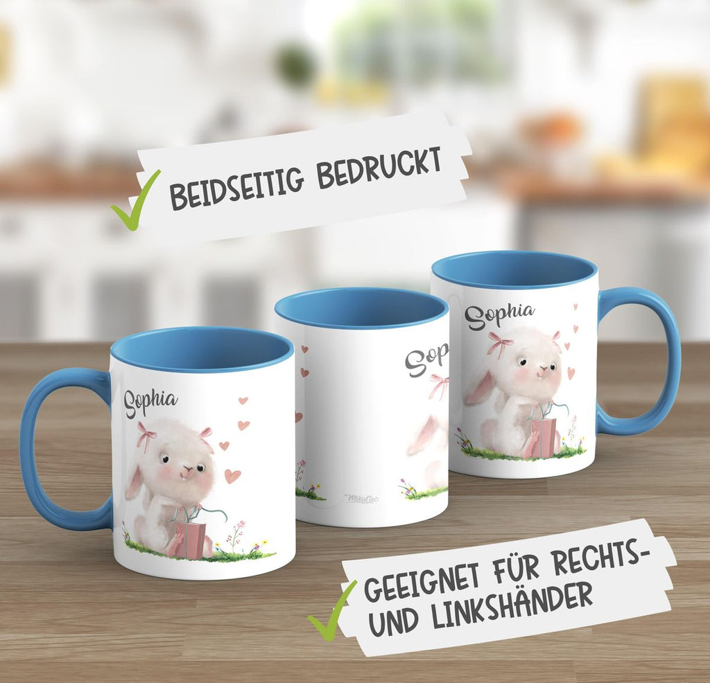 Keramik Tasse Niedlicher Hase mit Geschenk und Wunschname - von Mikalino