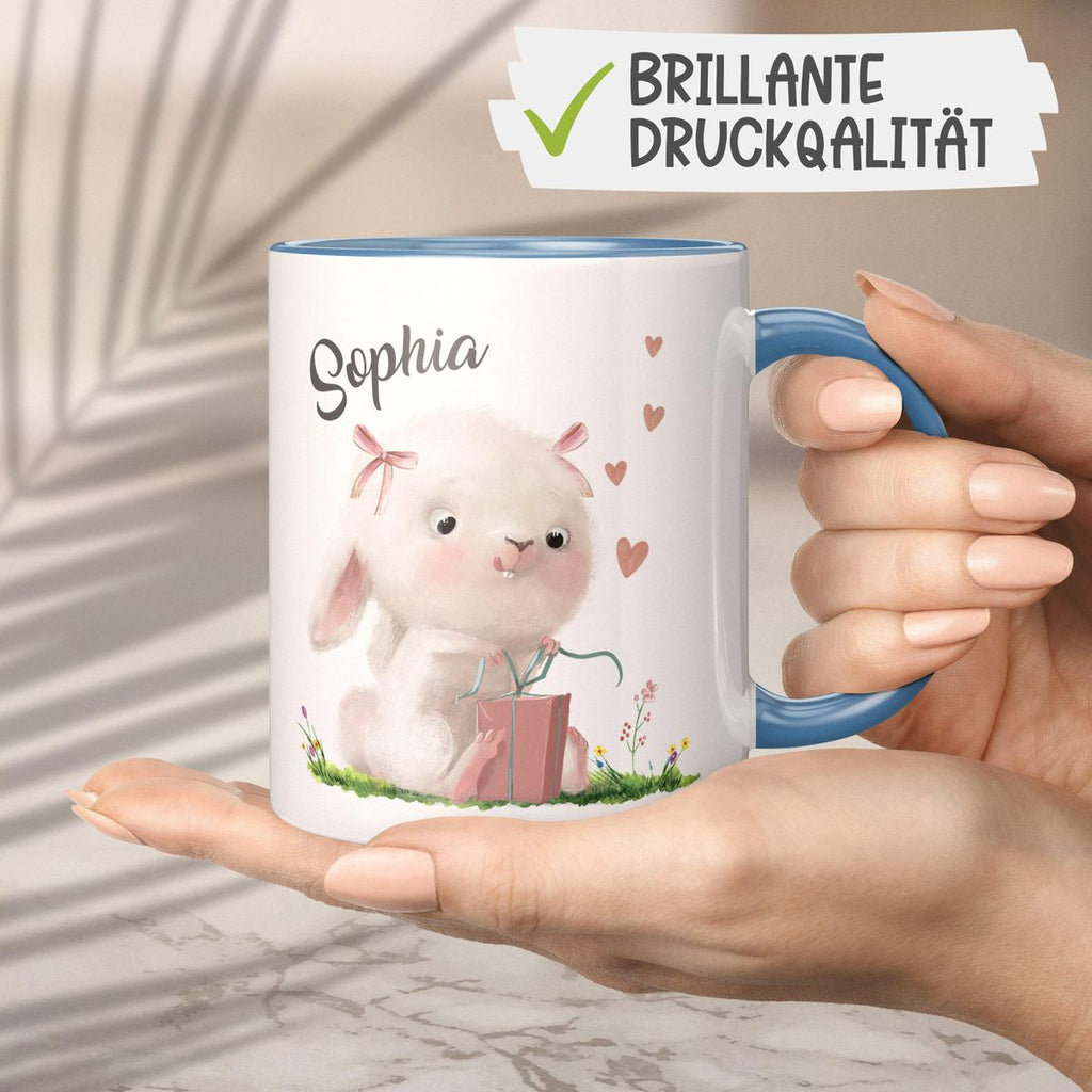 Keramik Tasse Niedlicher Hase mit Geschenk und Wunschname - von Mikalino