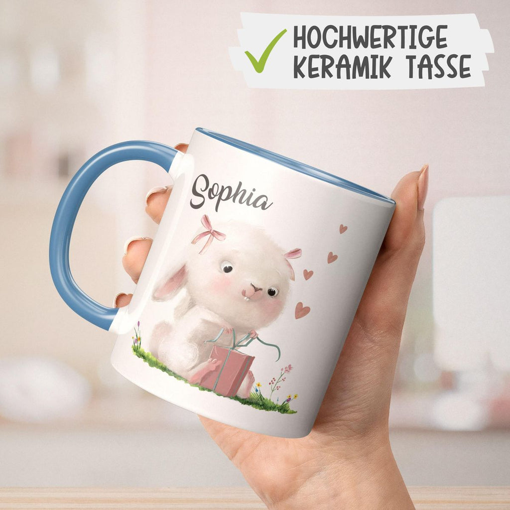 Keramik Tasse Niedlicher Hase mit Geschenk und Wunschname - von Mikalino