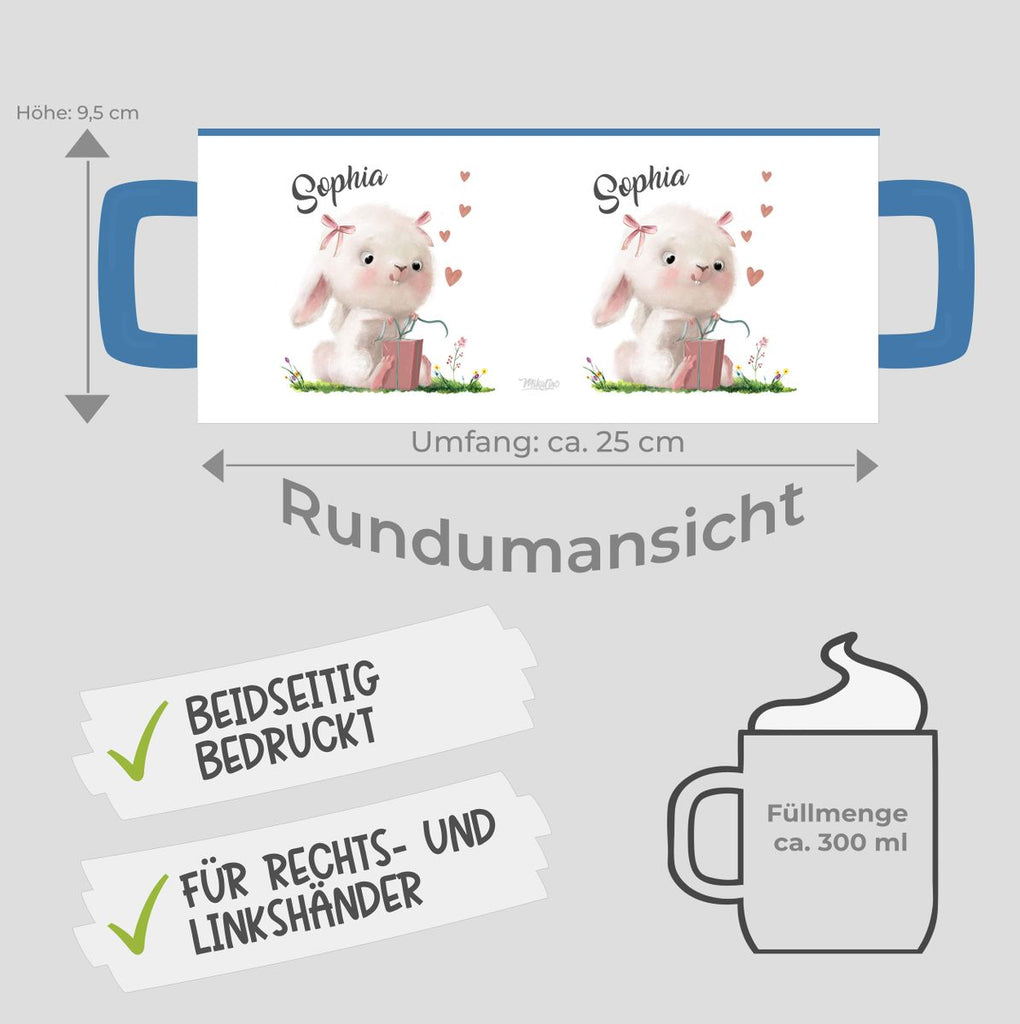 Keramik Tasse Niedlicher Hase mit Geschenk und Wunschname - von Mikalino