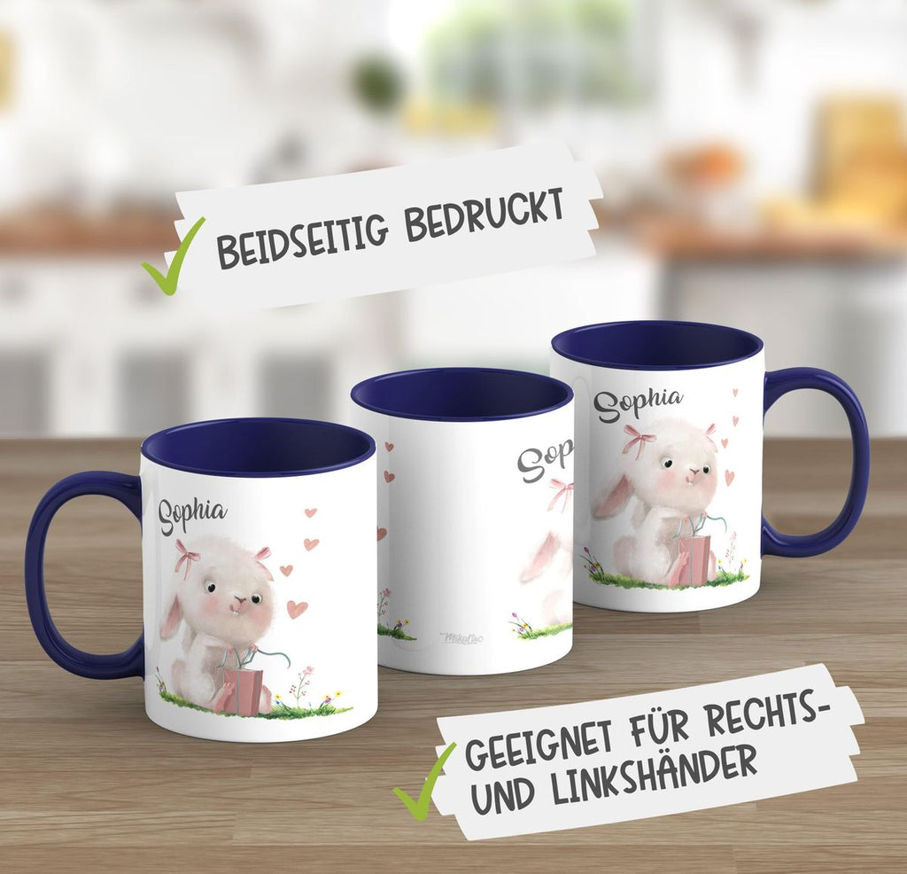 Keramik Tasse Niedlicher Hase mit Geschenk und Wunschname - von Mikalino