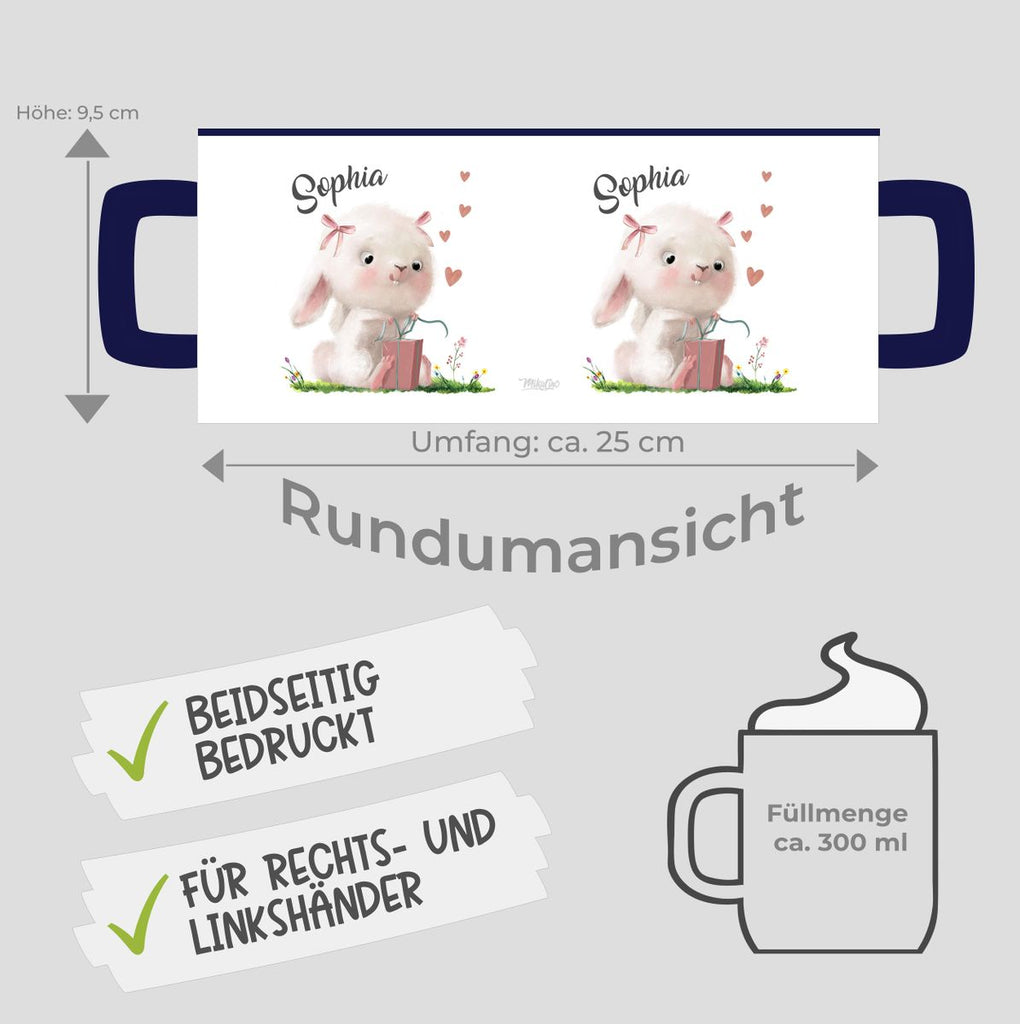 Keramik Tasse Niedlicher Hase mit Geschenk und Wunschname - von Mikalino