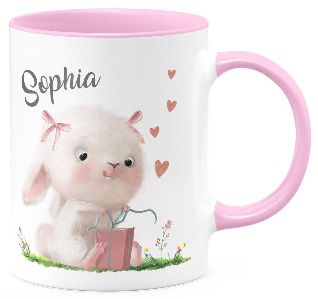 Keramik Tasse Niedlicher Hase mit Geschenk und Wunschname - von Mikalino