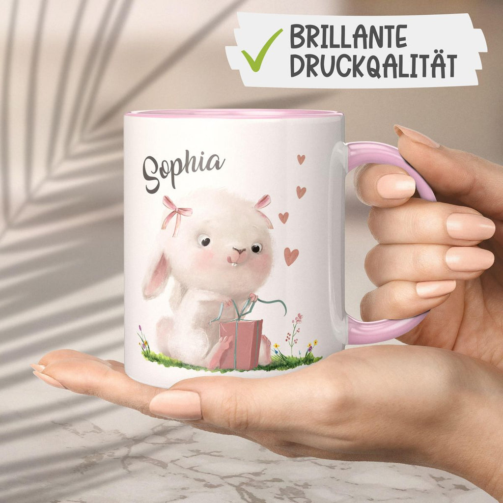 Keramik Tasse Niedlicher Hase mit Geschenk und Wunschname - von Mikalino