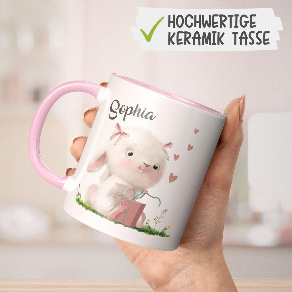 Keramik Tasse Niedlicher Hase mit Geschenk und Wunschname - von Mikalino