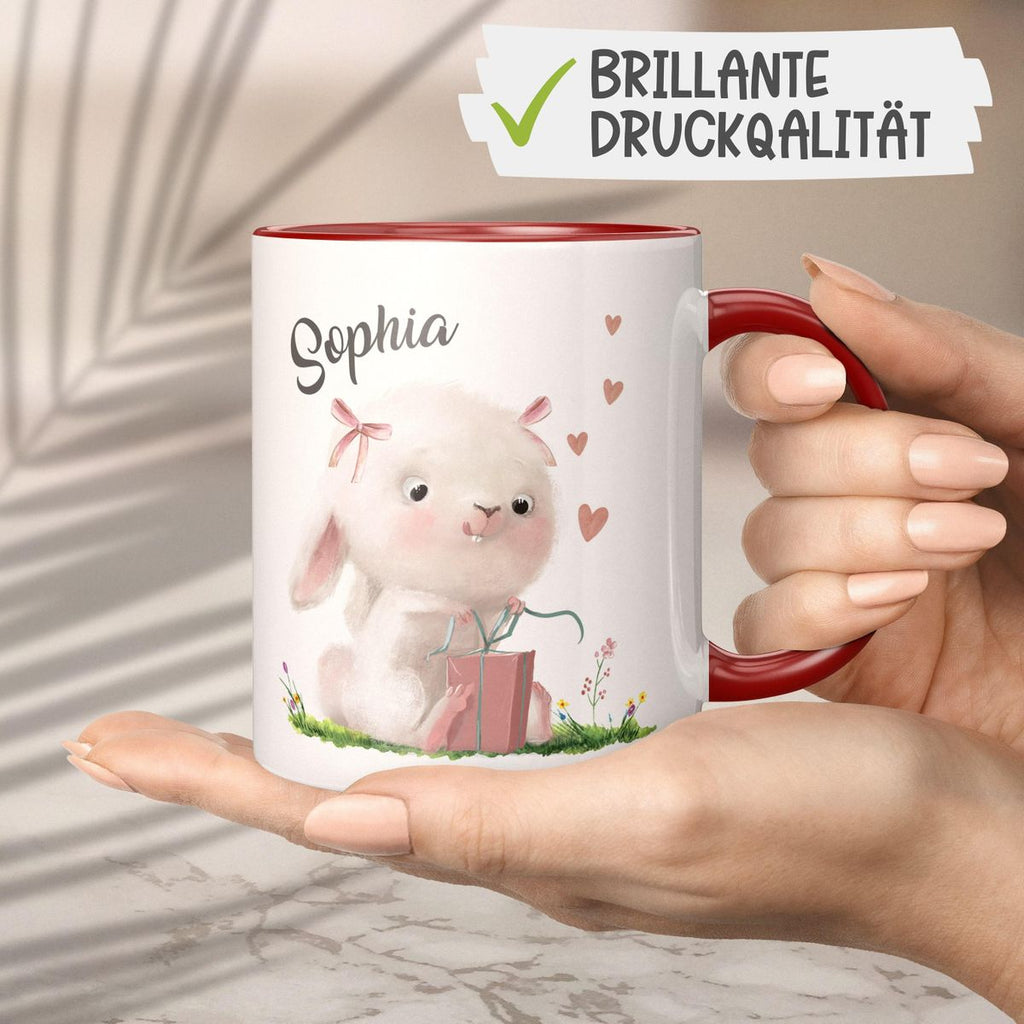 Keramik Tasse Niedlicher Hase mit Geschenk und Wunschname - von Mikalino