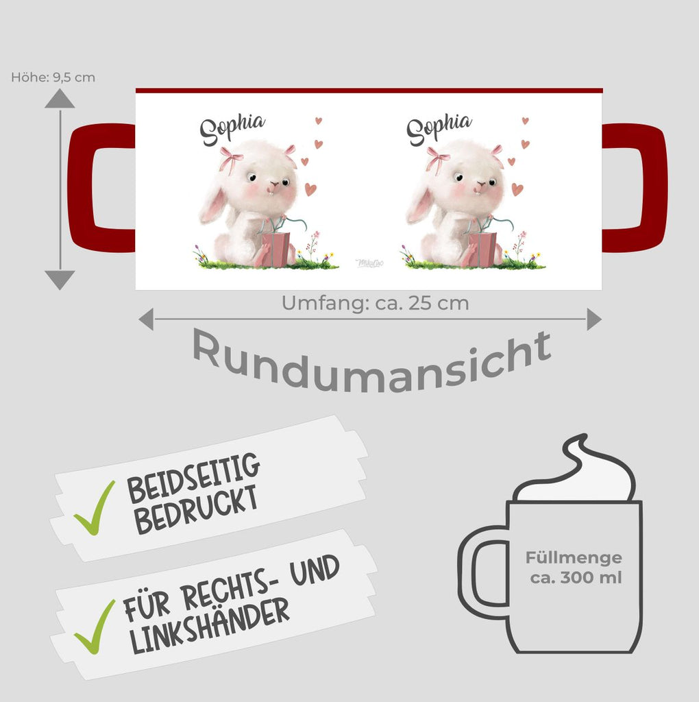 Keramik Tasse Niedlicher Hase mit Geschenk und Wunschname - von Mikalino