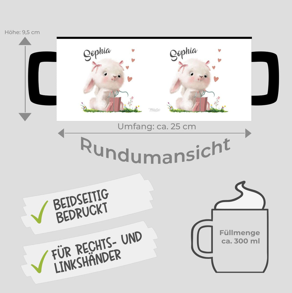 Keramik Tasse Niedlicher Hase mit Geschenk und Wunschname - von Mikalino