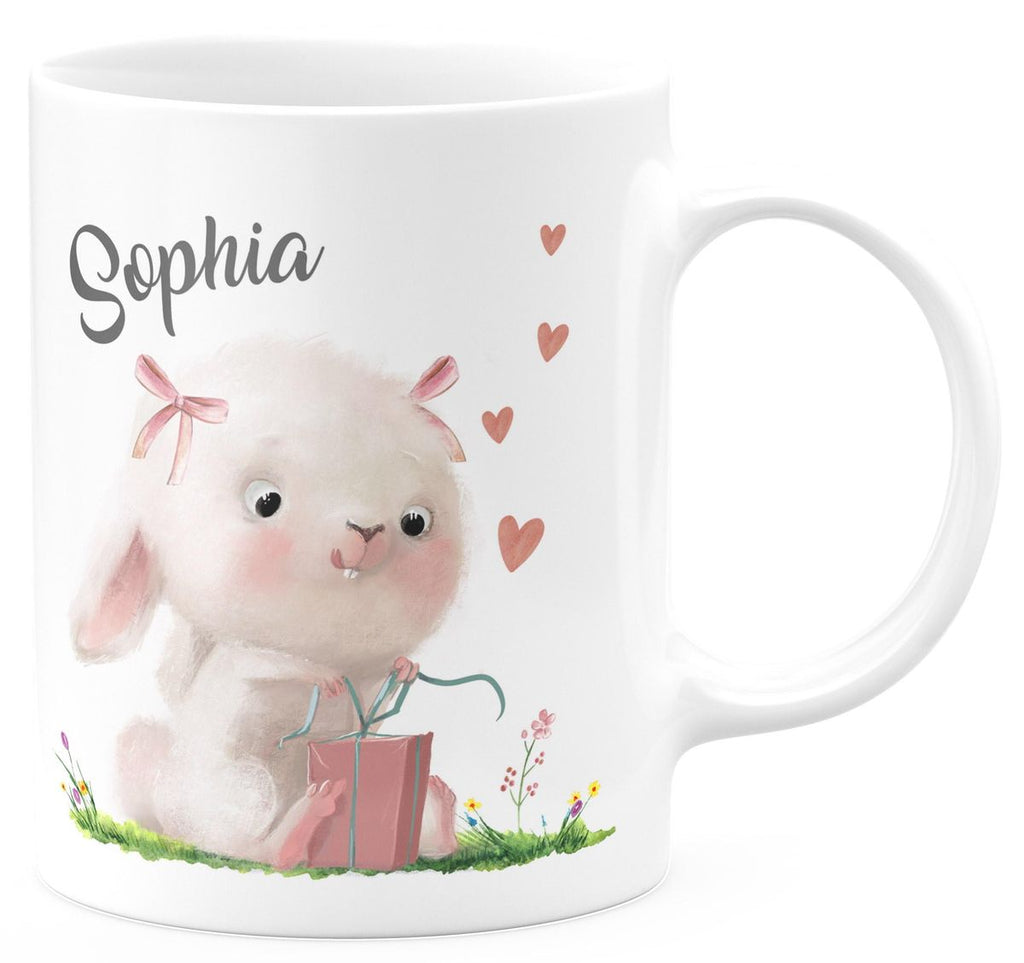 Keramik Tasse Niedlicher Hase mit Geschenk und Wunschname - von Mikalino