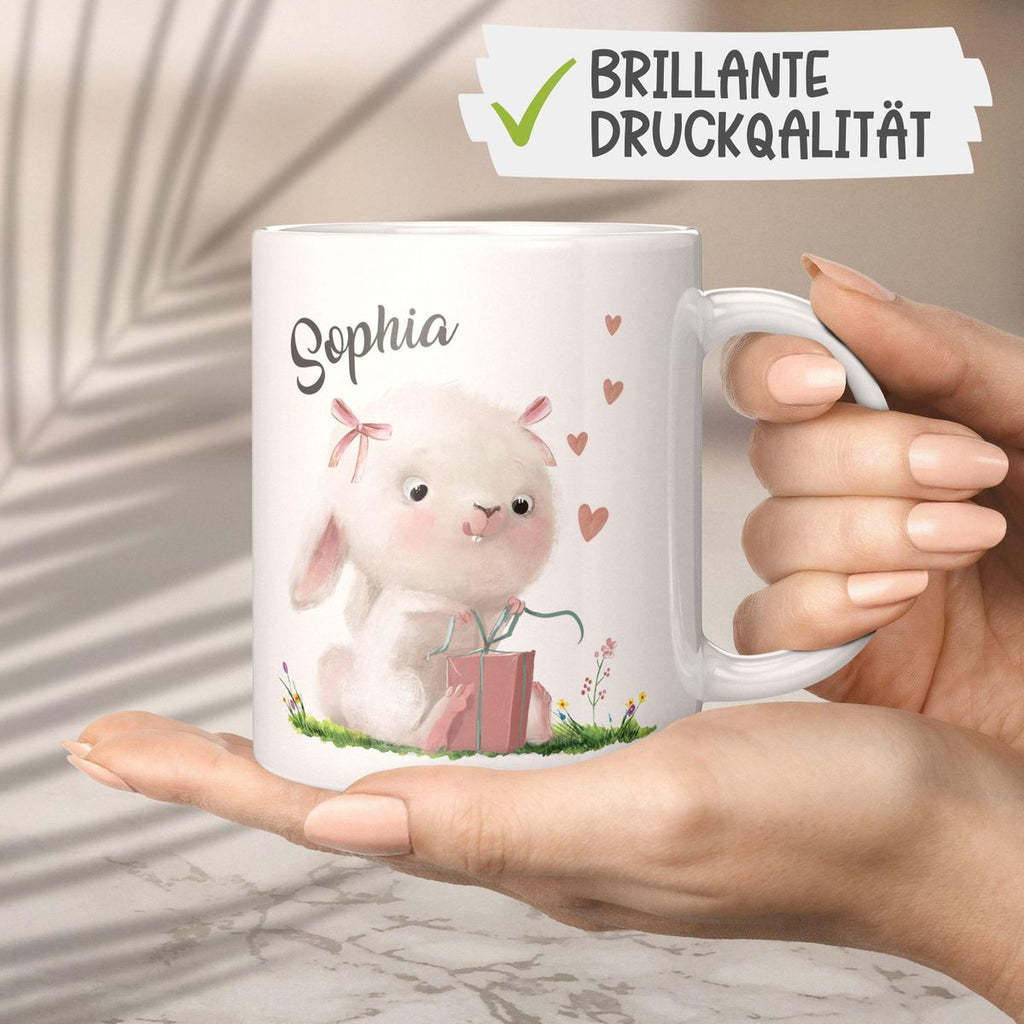 Keramik Tasse Niedlicher Hase mit Geschenk und Wunschname - von Mikalino