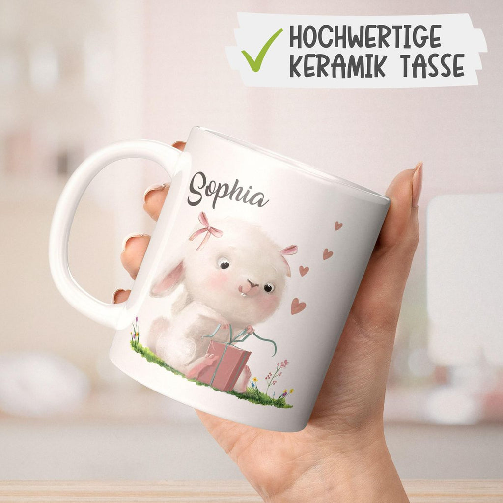 Keramik Tasse Niedlicher Hase mit Geschenk und Wunschname - von Mikalino