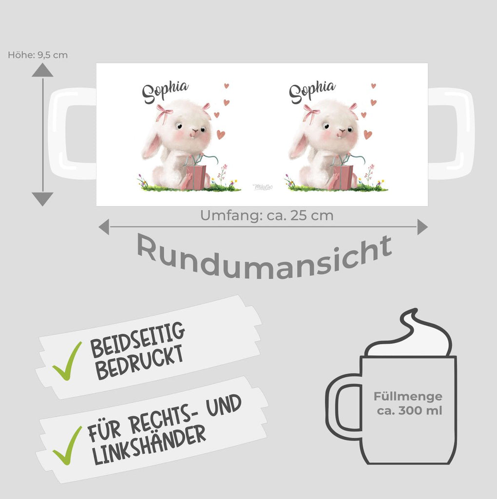 Keramik Tasse Niedlicher Hase mit Geschenk und Wunschname - von Mikalino