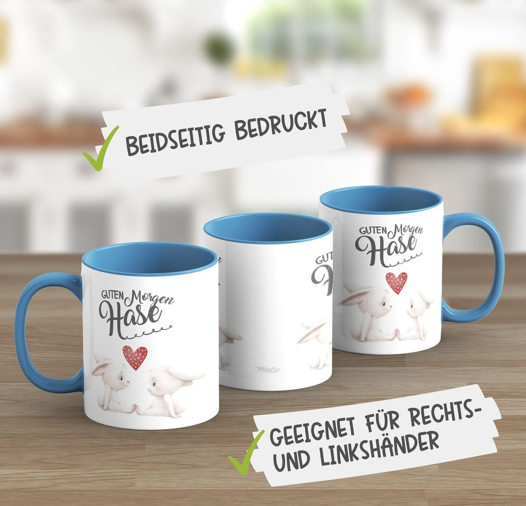 Keramik Tasse Guten Morgen Hase mit zwei süßen Häschen - von Mikalino