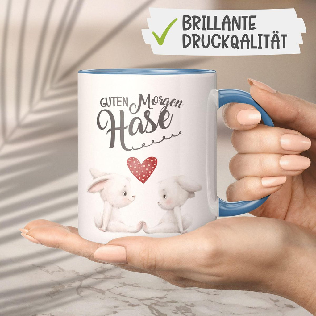 Keramik Tasse Guten Morgen Hase mit zwei süßen Häschen - von Mikalino