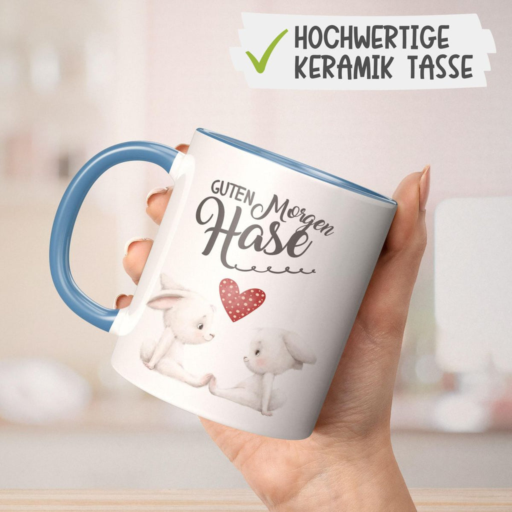 Keramik Tasse Guten Morgen Hase mit zwei süßen Häschen - von Mikalino